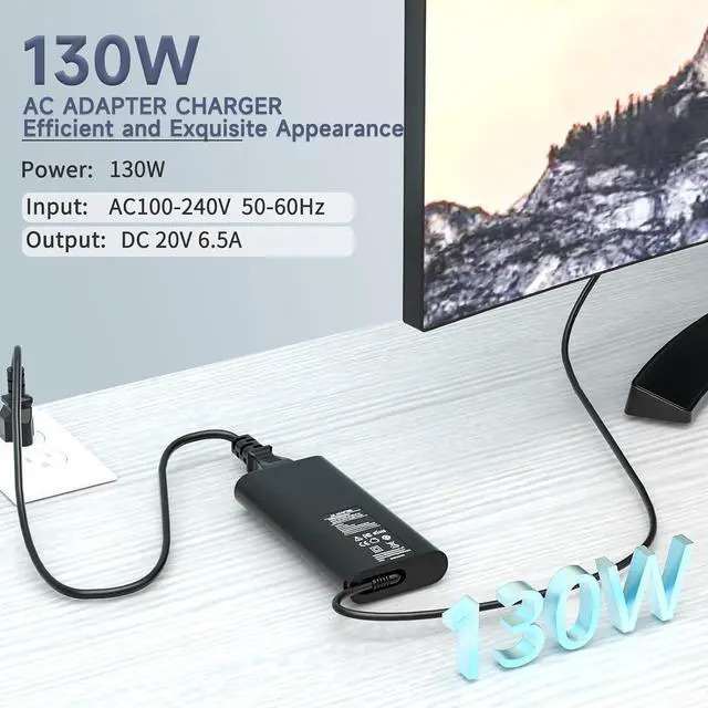 Alt view image 8 of 12 - 130W USB C Laptop Charger Compatible with Dell XPS 15 17 2in1 9520 9720 9710 9700 9575 9500 9510 9530; Compatible with Precision 5570 5560 5550 5510 5470 3571 3561 3560 3541 Power Supply Cord