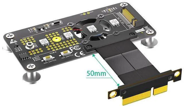 Alt view image 9 of 14 - M.2 NVME SSD Adapter with Fan, Supports 2242/2260/2280 Drives, PCIe x4 Extension Cable (PCIe x4, 5cm)