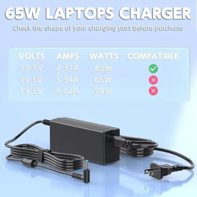 Alt view image 10 of 14 - 45W Laptop Charger Compatible with HP is 13252, L25296 001/002/003/004, 741727-001, 721092-001, 719309-001, 213349-109, 213349-009, HSTNN-DA40, R-41013323, TPN-C125, TPN-DA16 Power Adapter Cord