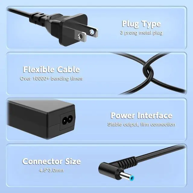 Alt view image 11 of 14 - 45W Laptop Charger Compatible with HP is 13252, L25296 001/002/003/004, 741727-001, 721092-001, 719309-001, 213349-109, 213349-009, HSTNN-DA40, R-41013323, TPN-C125, TPN-DA16 Power Adapter Cord