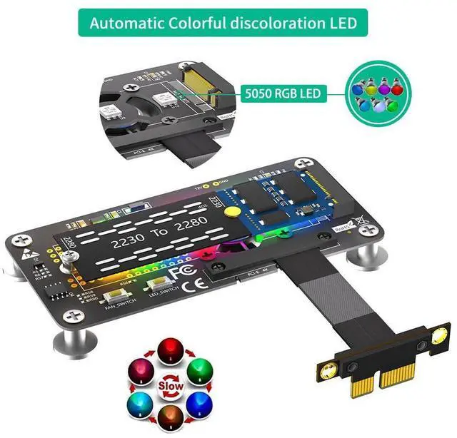 Alt view image 12 of 14 - M.2 NVME SSD Adapter with Fan, Supports 2242/2260/2280 Drives, PCIe x4 Extension Cable (PCIe x4, 5cm)