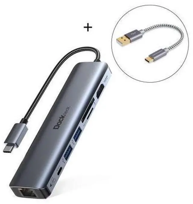 Alt view image 6 of 10 - USB C Hub Multiport Adapter, Dockteck 7-in-1 USB-C Hub with 4K 60Hz HDMI with Short USB C Cable 0.5 FT CableCreation USB A to USB C Cable