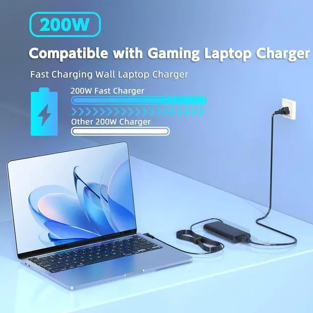 Alt view image 11 of 12 - 200W Laptop Charger Compatible with HP Victus 16.1 16 15.6 15 inch Gaming Laptop 16-d, 16-e, 16-r, 16-s, 16-t, 16-z, 15-FA, 15-fb; TPN-CA03, TPN-DA10, ADP-200HB B AC Adapter Power Cord