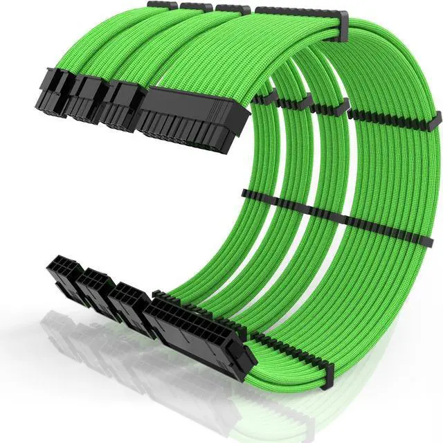 Alt view image 8 of 14 - 16AWG PSU Cable Extension Kit with Cable Combs,1x24pin ATX/1x8pin(4+4) EPS/2x8pin(6+2) PCIE Extension Cable,Cable Extension PC Sleeved Cables 30cm Length,Power Supply Extension Cable Kit(Green)