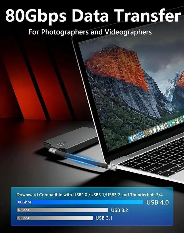 Alt view image 10 of 14 - USB C to USB C Short Cable 5 inch, 240W PD Fast Charging 80Gbps Data Transfer, Thunderbolt 5 USB 4.0 Cable with 90 Degree Right Angle, 8K@60Hz Video Display Type C Cord