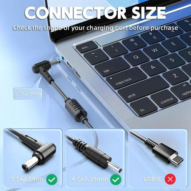 Alt view image 10 of 14 - 65W & 75W Asus Power Adapter Bundle, Dual Tip Laptop Charger + 19V Monitor Supply, 5.5×2.5mm Compatible with Asus Notebook & Display