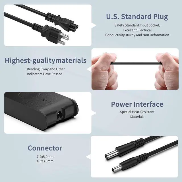Alt view image 9 of 12 - 90W 19.5V 4.62A Laptop Charger for Dell Inspiron & Latitude - 7.4×5.0mm & 4.5×3.0mm Dual Tips, 8.8ft/2.7m Long Cable Power Supply Adapter