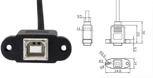 Alt view image 12 of 12 - 50cm Mini USB 5pin Male to USB Type B 2.0 Female Extension Panel Mount Data and Charge Cable with Screws Holes