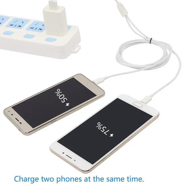 Alt view image 12 of 14 - 3Ft USB 2.0 Type A Male to 2 Micro USB Male Splitter Y Data Charge Connector Adapter Cable (White)
