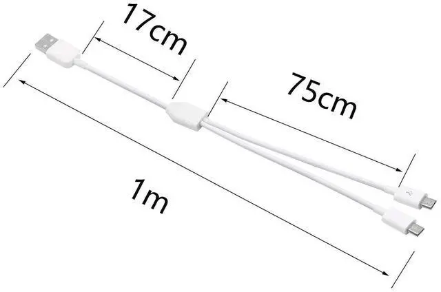 Alt view image 13 of 14 - 3Ft USB 2.0 Type A Male to 2 Micro USB Male Splitter Y Data Charge Connector Adapter Cable (White)