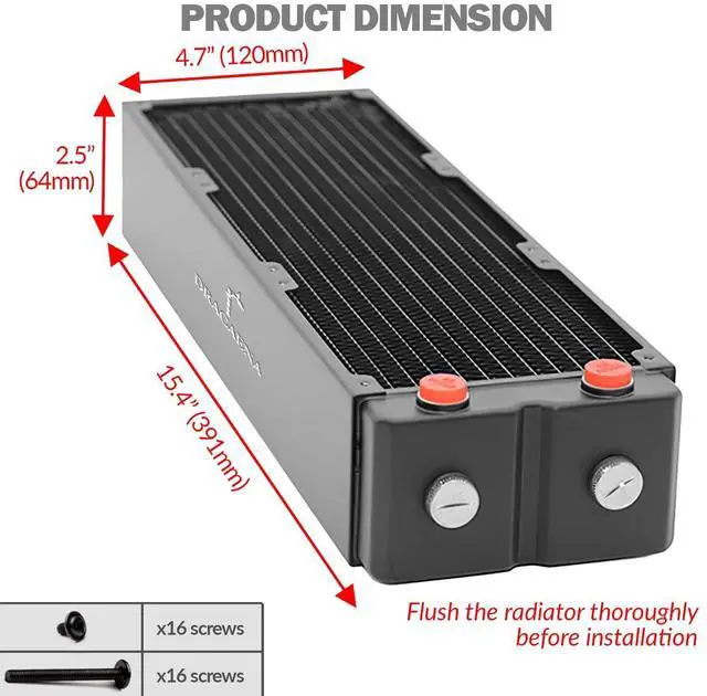 Alt view image 14 of 15 - dracaena.io 360mm - 64mm/2.51 inch Thick Computer Radiator, 12 Tubes Copper Water Cooling Cooler for CPU Heat Sink - Liquid Heat Exchanger Dual G1/4 Thread, Black