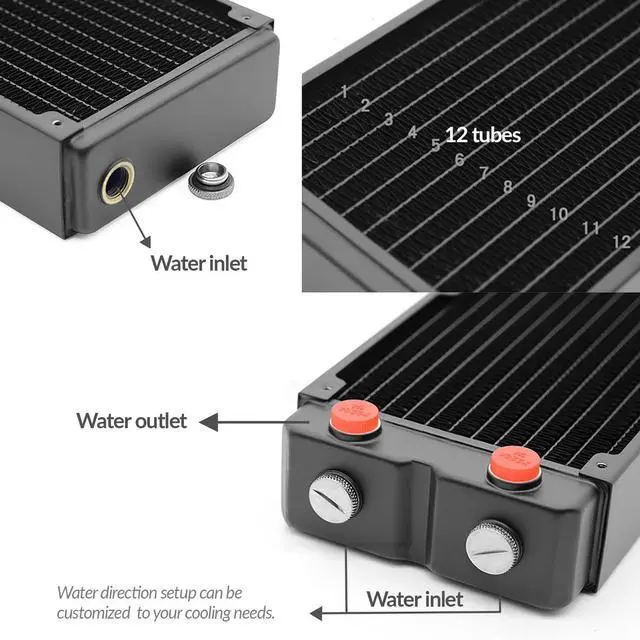 Alt view image 15 of 15 - dracaena.io 360mm - 64mm/2.51 inch Thick Computer Radiator, 12 Tubes Copper Water Cooling Cooler for CPU Heat Sink - Liquid Heat Exchanger Dual G1/4 Thread, Black