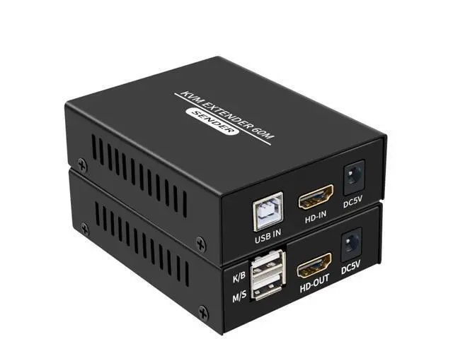 Alt view image 6 of 10 - 60M HDMI KVM Extender Over Cat5e Cat6 1080P HDMI USB KVM Extender Transmit with Loop Out Support USB Keyboard Mouse Extension