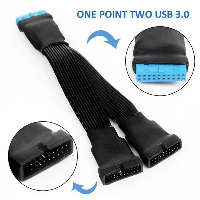 Alt view image 2 of 7 - WRIARICH 19-pin To USB 3.0 20-pin 1 To 2 Power Splitter Cable 18AWG 12cm For Motherboard