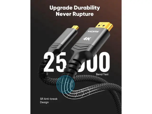 Alt view image 9 of 14 - Vszerda 4K Micro HDMI to HDMI Cable 10 FT, Micro Male to HDMI Male Cable Nylon Braided Cord Adapter 2.0 4K@60HZ 2K@165HZ 18Gbps Compatible with Laptop Camera Monitor HDMI to Micro HDMI Black
