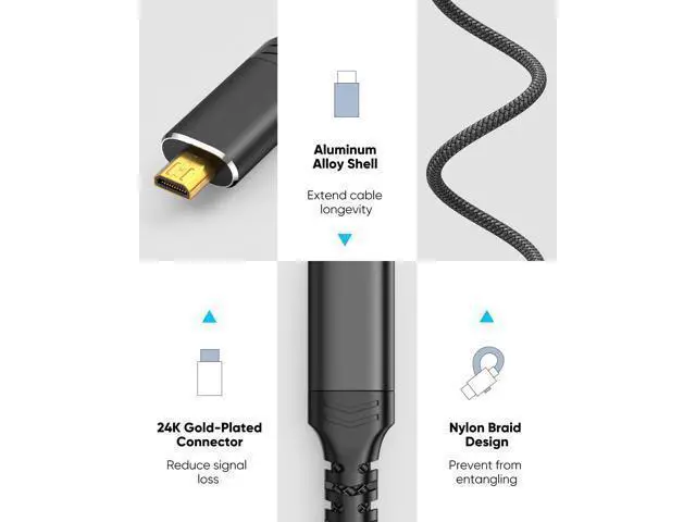 Alt view image 10 of 14 - Vszerda 4K Micro HDMI to HDMI Cable 10 FT, Micro Male to HDMI Male Cable Nylon Braided Cord Adapter 2.0 4K@60HZ 2K@165HZ 18Gbps Compatible with Laptop Camera Monitor HDMI to Micro HDMI Black