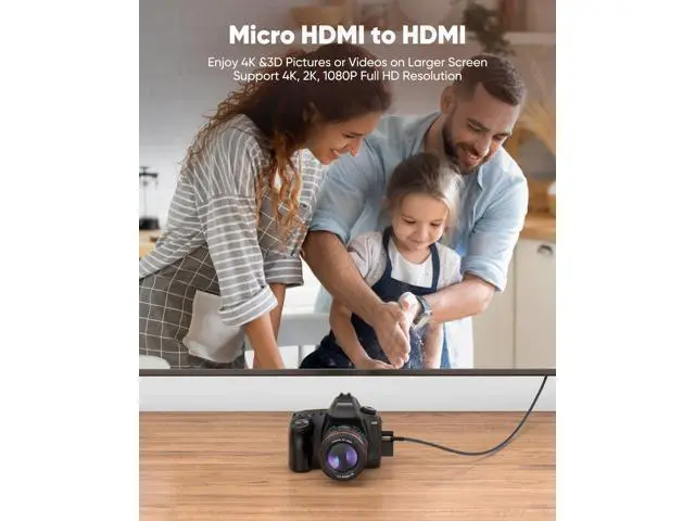Alt view image 11 of 14 - Vszerda 4K Micro HDMI to HDMI Cable 10 FT, Micro Male to HDMI Male Cable Nylon Braided Cord Adapter 2.0 4K@60HZ 2K@165HZ 18Gbps Compatible with Laptop Camera Monitor HDMI to Micro HDMI Black