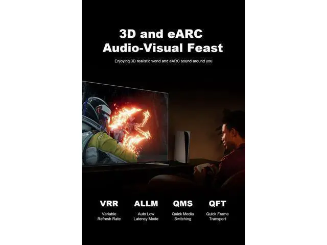 Alt view image 11 of 14 - 10K 8K 4K HDMI 2.1 Cable 8ft, 48Gbps Ultra High Speed HDMI Cable Braided Cord-8K@60Hz 4K@120Hz, Dynamic HDR, eARC, HDCP 2.2&2.3, 3D, for TV/Laptop/Monitor/PS5/Xbox/Projector/Entertainment/Sound System