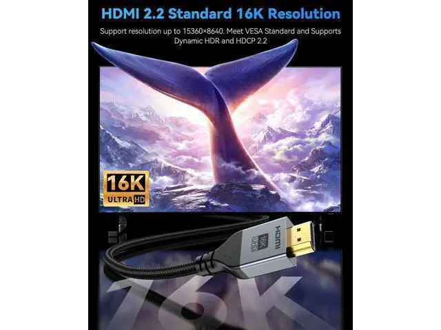 Alt view image 8 of 12 - Vszerda 16K 8K HDMI Cable 96Gbps 3.3 FT, Ultra High Speed HDMI 2.2 Cable 16K@60Hz 8K@120Hz 4K@480Hz HDCP 2.2&2.3, Dynamic HDR, eARC,DTS:X, Compatible with Roku TV/HDTV/PS5/Blu-ray/Projector
