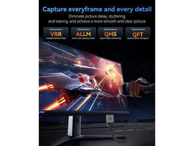 Alt view image 10 of 12 - Vszerda 16K 8K HDMI Cable 96Gbps 3.3 FT, Ultra High Speed HDMI 2.2 Cable 16K@60Hz 8K@120Hz 4K@480Hz HDCP 2.2&2.3, Dynamic HDR, eARC,DTS:X, Compatible with Roku TV/HDTV/PS5/Blu-ray/Projector