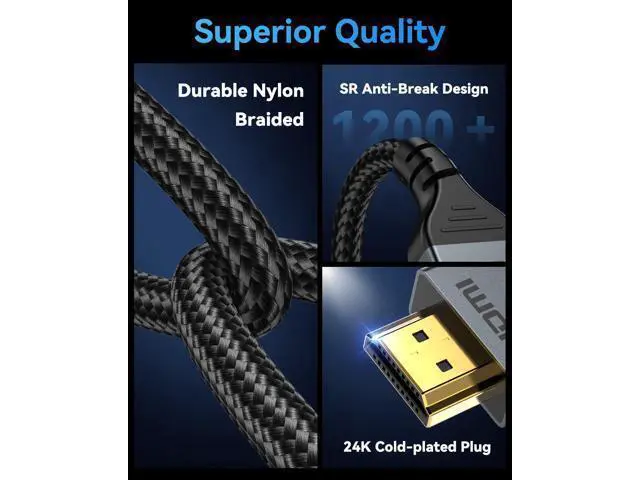 Alt view image 12 of 12 - Vszerda 16K 8K HDMI Cable 96Gbps 3.3 FT, Ultra High Speed HDMI 2.2 Cable 16K@60Hz 8K@120Hz 4K@480Hz HDCP 2.2&2.3, Dynamic HDR, eARC,DTS:X, Compatible with Roku TV/HDTV/PS5/Blu-ray/Projector