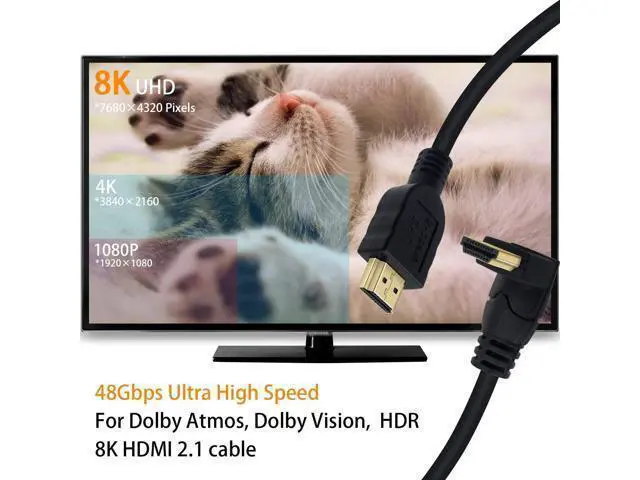 Alt view image 10 of 14 - Vszerda 8K HDMI 2.1 Cable 6feet, HDMI 48gbps 90 Degree Up Angle HDMI Male to Male HDMI 2.1 Cable with 8K 60Hz Video and 3D HDR for TV/Xbox /PS4 /PS5(M/M Up)