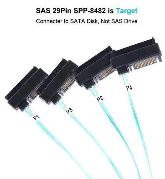 Alt view image 10 of 12 - Vszerda Mini SAS to SAS Cable: 1M SFF-8643 to SAS SFF-8643 to SFF-8482 Connector 4X SFF-8482 with SATA Power Adapter Cable (3.3FT)