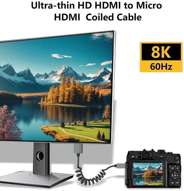 Alt view image 12 of 14 - 8K Micro HDMI to HDMI Cable, Ultra HD High Speed HDMI to Micro HDMI Coiled Cable 2.1 Support 8K 4K 3D and Dynamic HDR Up to 48Gbps, Compatible with Laptop Camera Monitor ect 3FT/0.9M