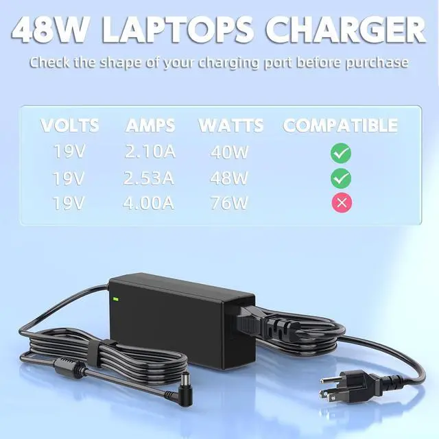 Alt view image 10 of 14 - 19V Power Supply Compatible with LG Electronics 19" 20" 22" 23" 24" 27" 32" Monitor 24LJ4540 24M47H-P 24MP55HQ; DA-48F19 DA-65G19 ADS-40FSG-19 DA-65F19 IPS236-PN E2750VR-SN Power Cord