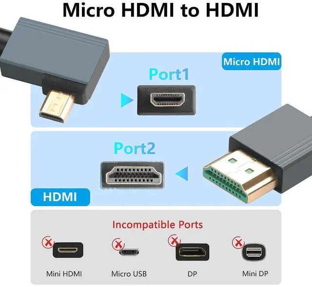 Alt view image 14 of 14 - 8K Right Angled Micro HDMI to HDMI Cable, 48Gbps High Speed 90 Degree Micro HDMI to HDMI Coiled Cable Support 8K@60Hz 4K@120Hz Dynamic HDR Compatible with Laptop Camera Monitor 3FT