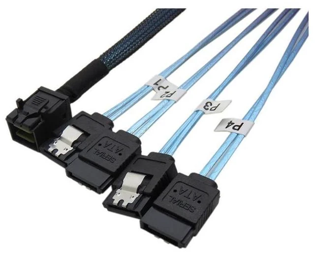 Alt view image 3 of 7 - WRIARICH SFF86434SATA50CM Internal 12G HD Mini SAS SFF-8643 to 4 x SATA Cable Hard Drive Cable,HD Mini SAS Host/Controller to 4 SATA Target/Backplane-1.64ft