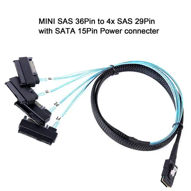 Alt view image 8 of 12 - 2Pack Mini-SAS to SAS-Cable: 0.5M SFF-8087 to SAS-SFF-8087 to SFF-8482 x4 with SATA Power Adapter-Cable (1.6FT)