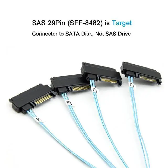 Alt view image 10 of 12 - 2Pack Mini-SAS to SAS-Cable: 0.5M SFF-8087 to SAS-SFF-8087 to SFF-8482 x4 with SATA Power Adapter-Cable (1.6FT)