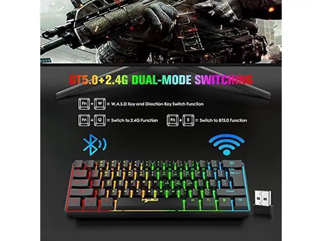 Alt view image 9 of 14 - Wireless Gaming Keyboard and Mouse Combo, 2200mAh Mini 61 Keys Mechanical Feeling Keyboard with Bluetooth 5.1&2.4G Wireless Dual Modes,RGB Backlit Wireless Lightweight Gaming Mouse for PC/Gamer