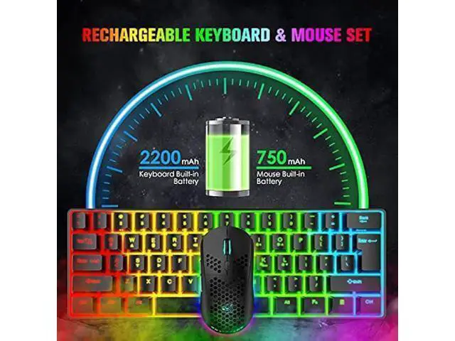 Alt view image 14 of 14 - Wireless Gaming Keyboard and Mouse Combo, 2200mAh Mini 61 Keys Mechanical Feeling Keyboard with Bluetooth 5.1&2.4G Wireless Dual Modes,RGB Backlit Wireless Lightweight Gaming Mouse for PC/Gamer