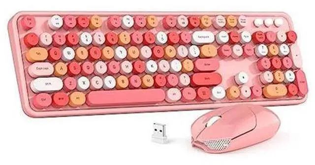 Alt view image 6 of 10 - Wireless Keyboard and Mouse Combo, MOWUX Colorful Computer Full Size 2.4G Plug and Play Wireless Typewriter Keyboard and Mouse Set for Windows, Computer, Desktop, PC, Notebook (Pink Colorful)