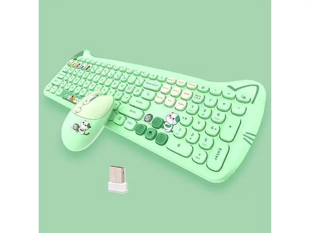 Alt view image 6 of 10 - Cute Cat 2.4G USB Wireless Keyboard and Mouse Combo, Silent Keys, Candy Colors, Compatible with Notebook, PC (Green-110Keys)