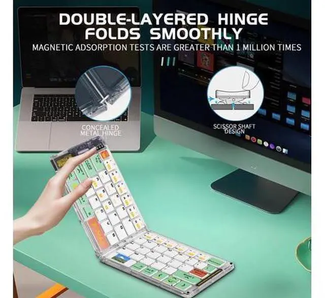Alt view image 9 of 10 - Wireless BT Foldable Keyboard and Mouse Combo,Ultra Slim, Rechargeable, Silent, Portable Travel Keyboard for Laptop, Tablet,Phone (Green)