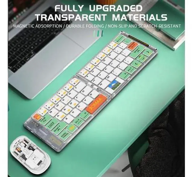 Alt view image 8 of 10 - Wireless BT Foldable Keyboard and Mouse Combo,Ultra Slim, Rechargeable, Silent, Portable Travel Keyboard for Laptop, Tablet,Phone (Green)