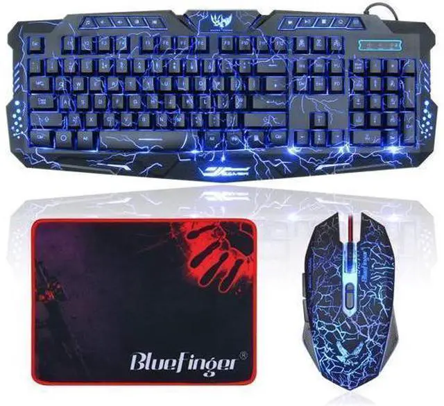 Alt view image 8 of 14 - BlueFinger Gaming Keyboard and Mouse,USB Wired Backlit Gaming Mouse and Keyboard Combo,Letters Glow, 3 Color Crack Backlit,Illumination Keyboard and Mouse Set for Game and Work