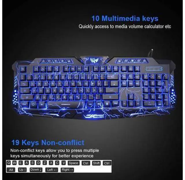 Alt view image 10 of 14 - BlueFinger Gaming Keyboard and Mouse,USB Wired Backlit Gaming Mouse and Keyboard Combo,Letters Glow, 3 Color Crack Backlit,Illumination Keyboard and Mouse Set for Game and Work