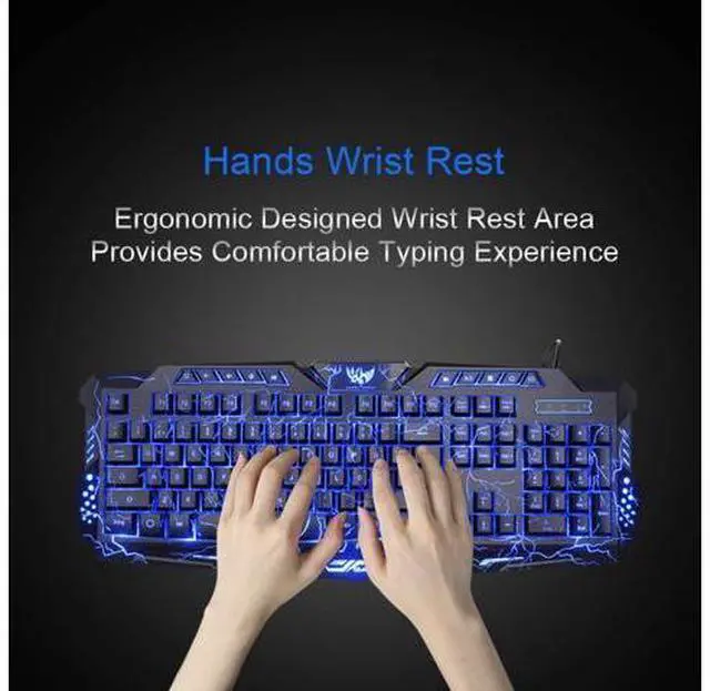 Alt view image 9 of 14 - BlueFinger Gaming Keyboard and Mouse,USB Wired Backlit Gaming Mouse and Keyboard Combo,Letters Glow, 3 Color Crack Backlit,Illumination Keyboard and Mouse Set for Game and Work