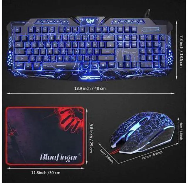Alt view image 12 of 14 - BlueFinger Gaming Keyboard and Mouse,USB Wired Backlit Gaming Mouse and Keyboard Combo,Letters Glow, 3 Color Crack Backlit,Illumination Keyboard and Mouse Set for Game and Work
