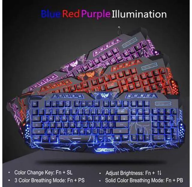 Alt view image 13 of 14 - BlueFinger Gaming Keyboard and Mouse,USB Wired Backlit Gaming Mouse and Keyboard Combo,Letters Glow, 3 Color Crack Backlit,Illumination Keyboard and Mouse Set for Game and Work