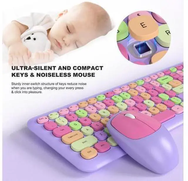 Alt view image 8 of 10 - Meidosa Colorful Keyboard, Wireless Typewriter Keyboard Aesthetic Keyboard with Mouse Multi-Device Compatible for Windows XP / 7/8 / 10 PC Laptop