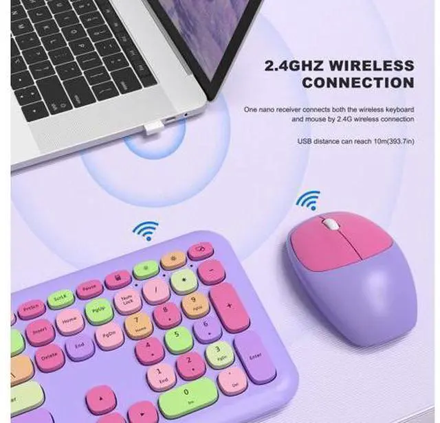 Alt view image 7 of 10 - Meidosa Colorful Keyboard, Wireless Typewriter Keyboard Aesthetic Keyboard with Mouse Multi-Device Compatible for Windows XP / 7/8 / 10 PC Laptop