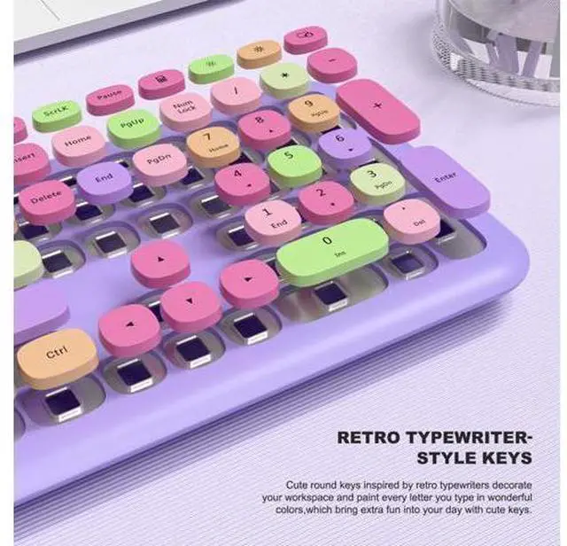 Alt view image 10 of 10 - Meidosa Colorful Keyboard, Wireless Typewriter Keyboard Aesthetic Keyboard with Mouse Multi-Device Compatible for Windows XP / 7/8 / 10 PC Laptop