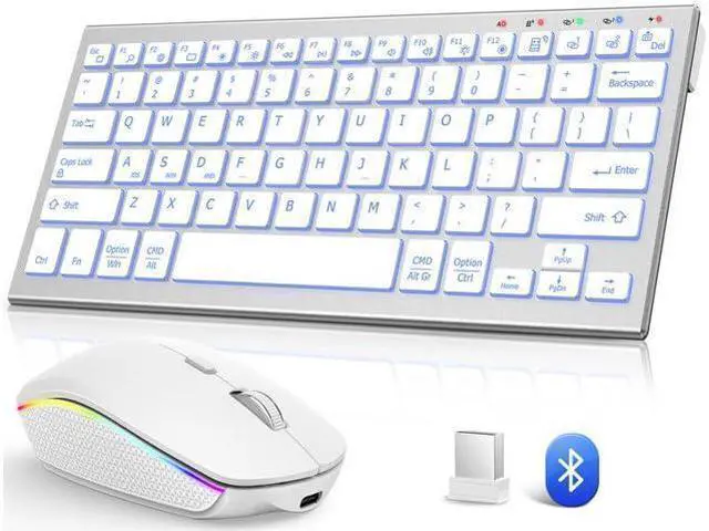 Alt view image 6 of 10 - FENISIO Keyboard and Mouse, Bluetooth Slim Compact Keyboard Wireless, Scissor Switch Keyboard and Silent USB Mouse, Rechargeable Keyboard Mouse Combo for PC Laptop iPad Mac