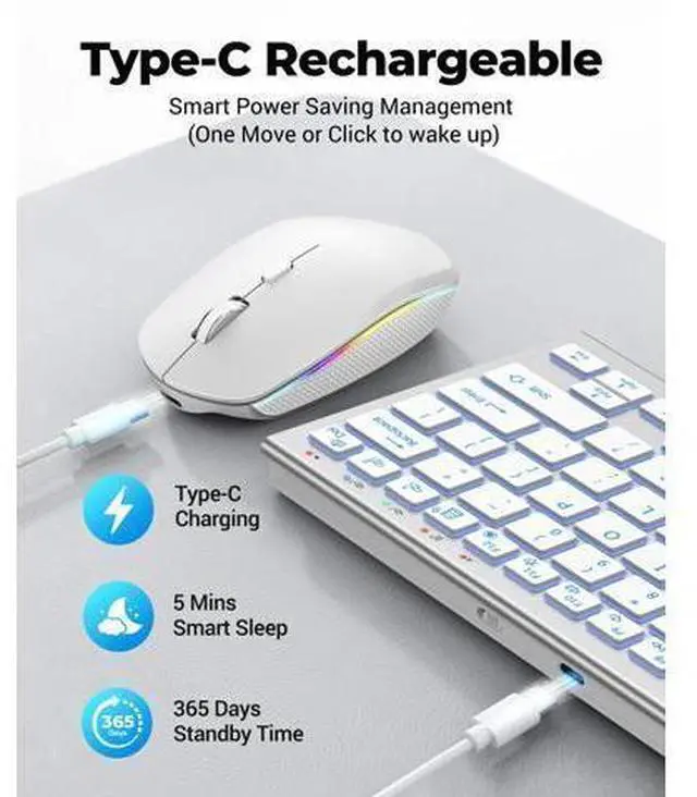 Alt view image 10 of 10 - FENISIO Keyboard and Mouse, Bluetooth Slim Compact Keyboard Wireless, Scissor Switch Keyboard and Silent USB Mouse, Rechargeable Keyboard Mouse Combo for PC Laptop iPad Mac