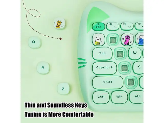 Alt view image 10 of 10 - Cute Cat 2.4G USB Wireless Keyboard and Mouse Combo, Silent Keys, Candy Colors, Compatible with Notebook, PC (Green-110Keys)